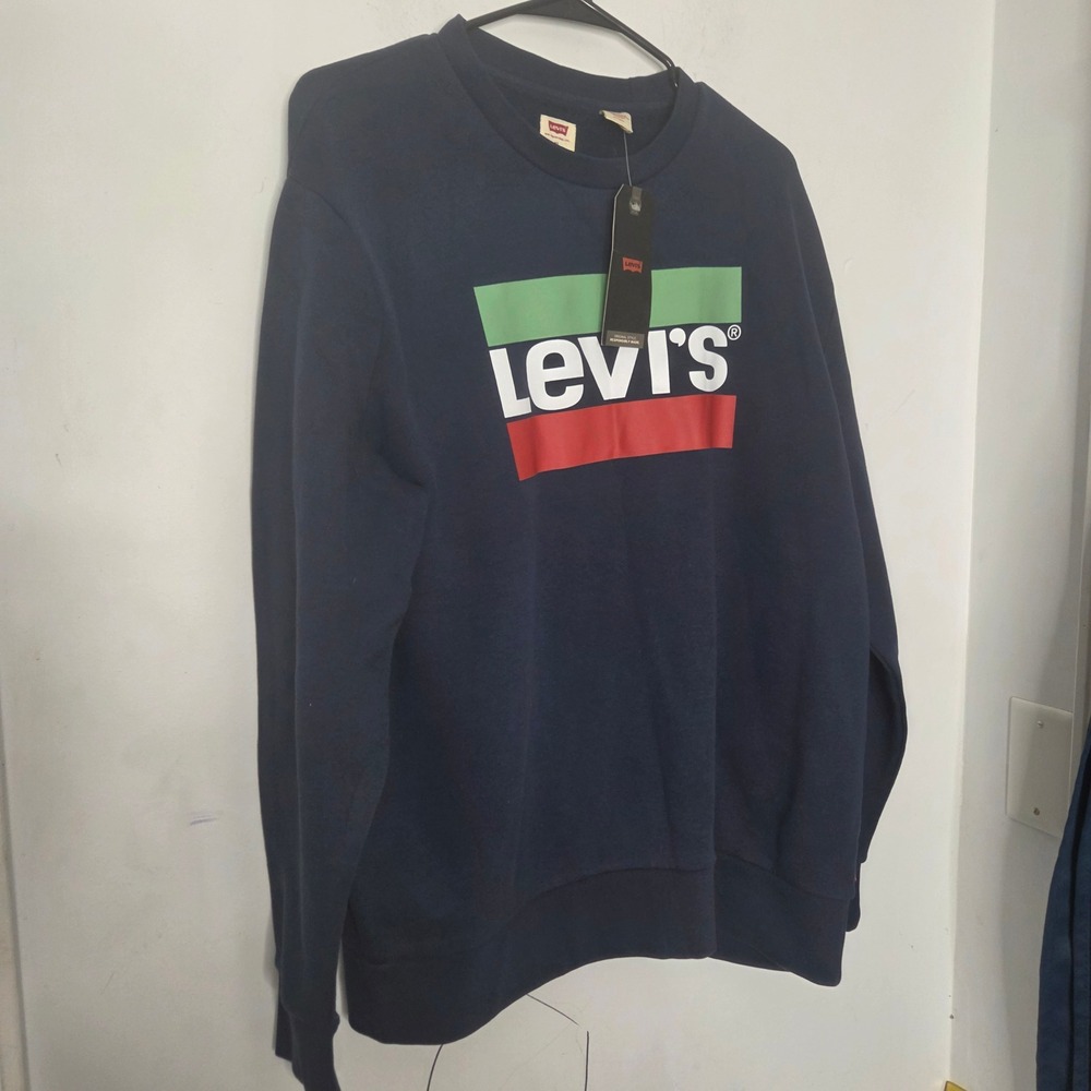 Levis Mens Navy Blue Graphic Logo Crewneck Sweatshirt XL 387960064 NWT
